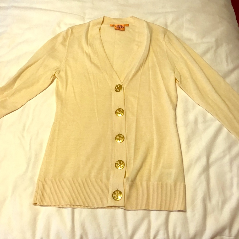 Tory Burch cream logo wool cardigan